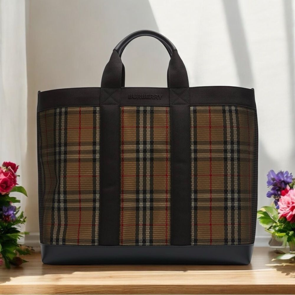 NWT Burberry Mesh Overlay Vintage Check Tote